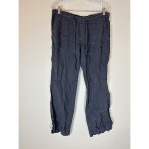 Allen Allen Pants Womens Size M Medium Gray Wide Leg 100% Linen Drawstring